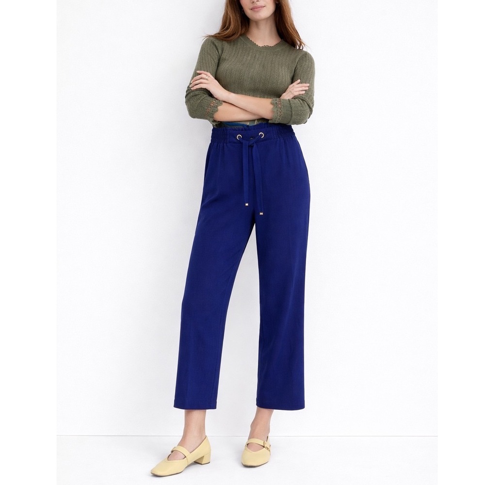 Michael Kors Blue Tie Waist Wide Leg Trouser Dress Pants